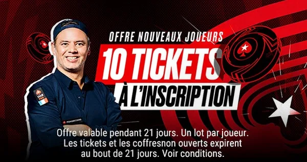 PokerStars — 10 tickets de poker gratuits ou mise égalée jusqu'à 100 € en freebets sur les paris sportifs